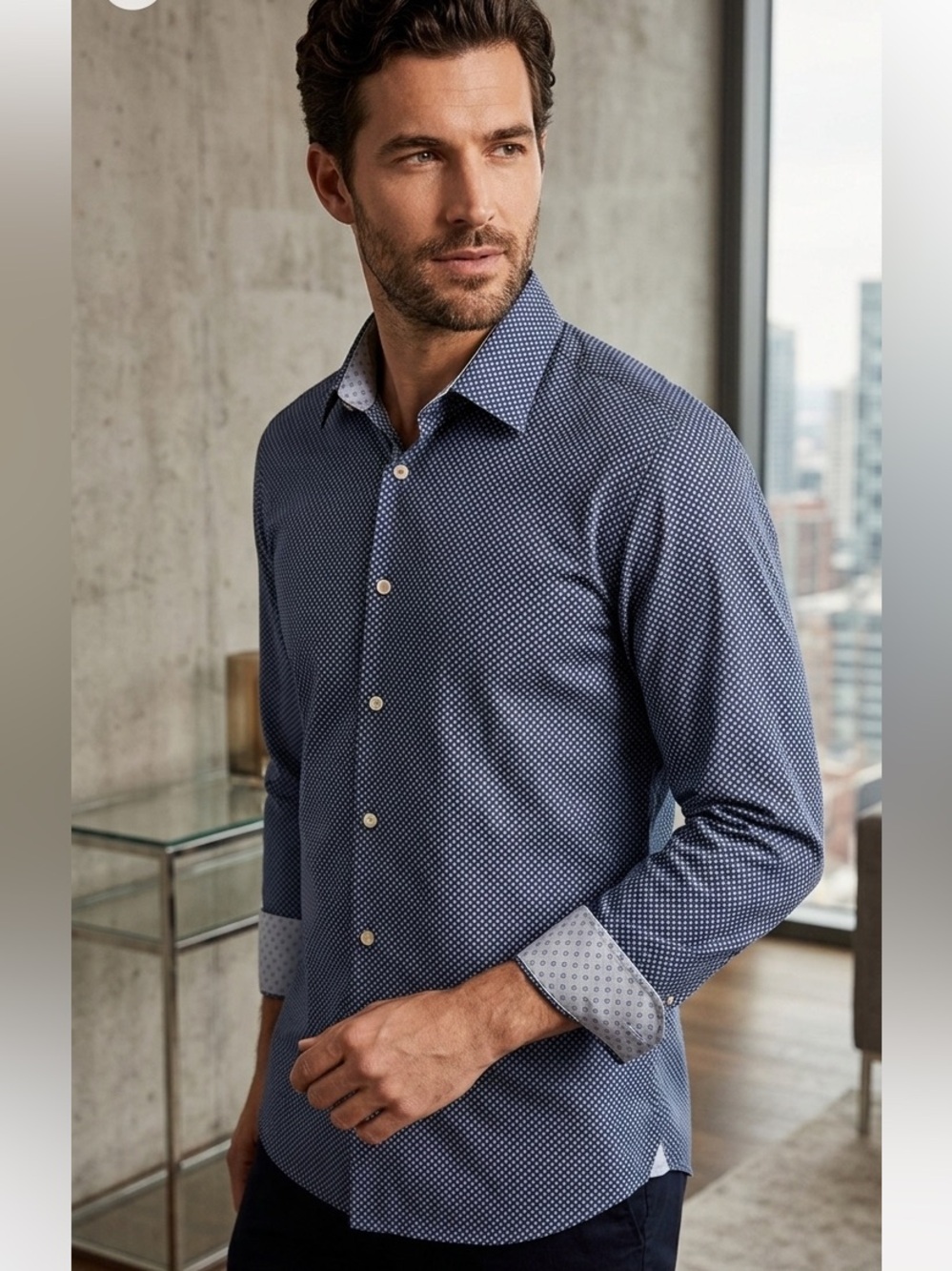 Ted Baker Navy Micro-Pattern Men's Dress Shirt